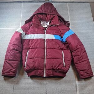 Vtg Artic Sun Puffer Hooded  Ski Parka Jacket 80s 90s Retro Burgundy Sz 20 READ